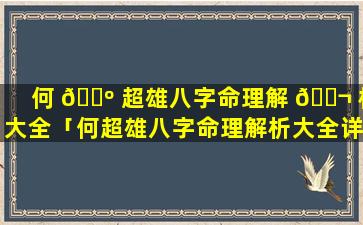 何 🐺 超雄八字命理解 🐬 析大全「何超雄八字命理解析大全详解」